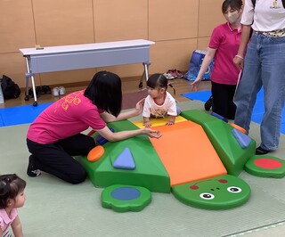 ハイハイですべり台を登る様子